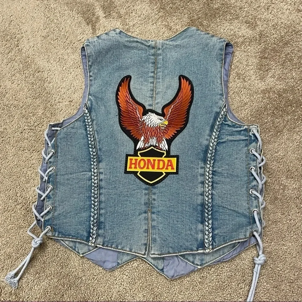 USA Bikers Dream Apparel Jean Vest Medium Honda Eagle on the back - Picture 16 of 16